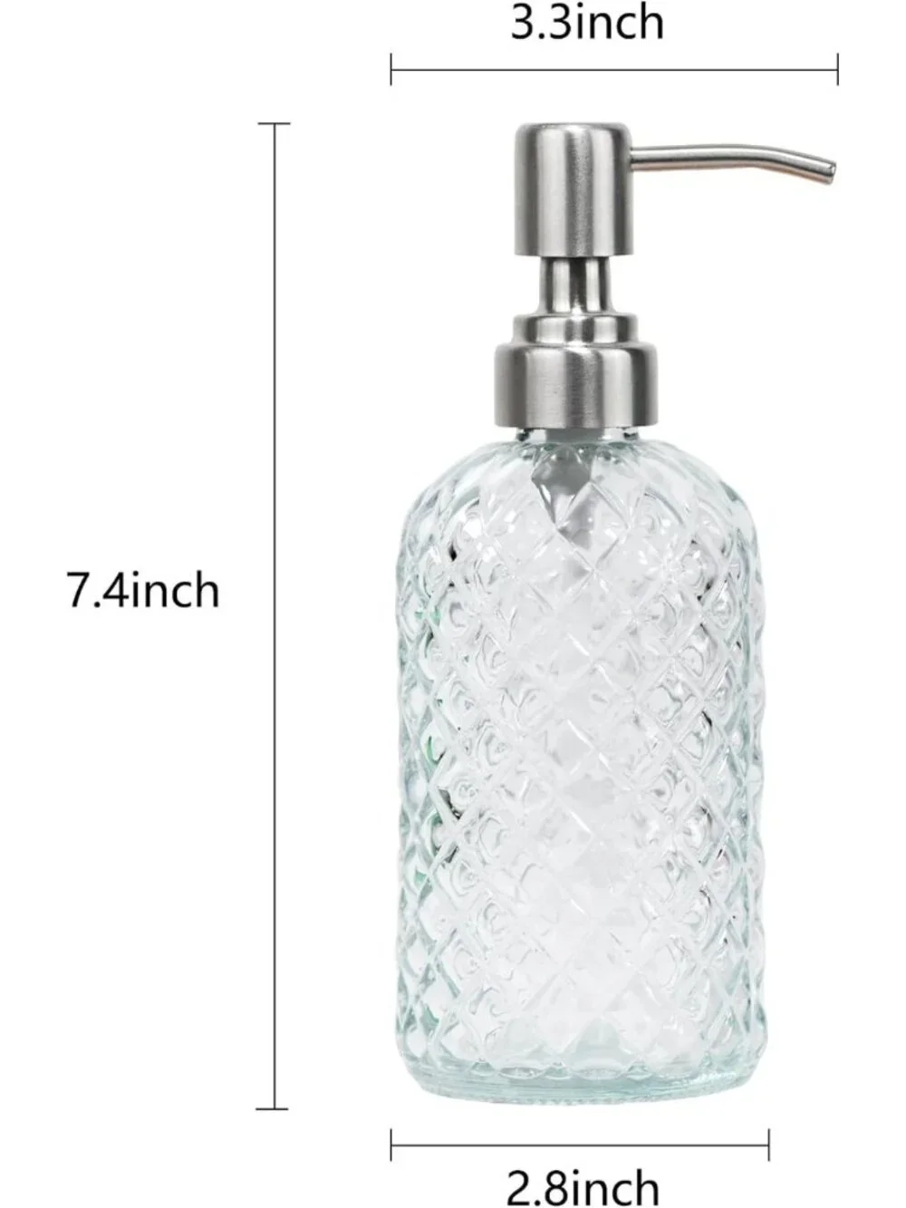 16 oz Clear Glass Soap Dispenser Set - Stylish Diamond Pattern, Rust-Resistant